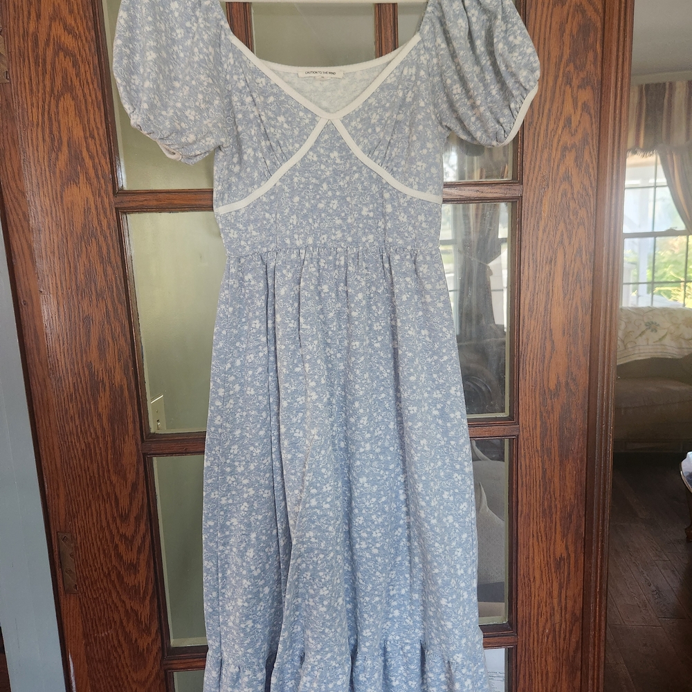 Caution To The Wind Blue and White Patterned Top